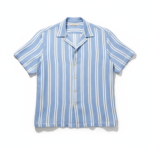 Summer Men Striped Shirts Button up Short Sleeve Shirts Turn-<b>down</b> Collar Breathable Poplin Fabric Summer Woven Shirt - Product Image 1