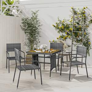 Ensemble de salle à manger d'extérieur moyen en rotin PE gris et bois d'acacia massif – Mobilier de jardin durable - Product Image 1