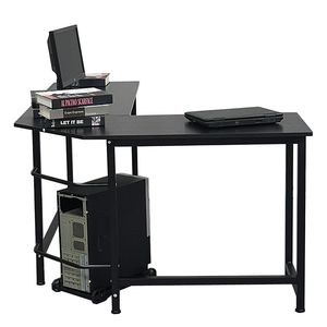 Scrivania per Computer/Gaming a Forma di L Marca YS, Nera con Libreria Convertibile, Altezza Regolabile, Realizzata in Plastica - Product Image 6