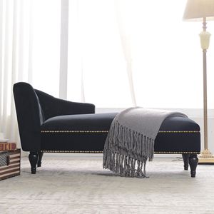 Chaise longue in velluto da 58 pollici con bracciolo destro, design trapuntato a bottoni e finiture con borchie, gambe in legno massello per soggiorno - Product Image 2