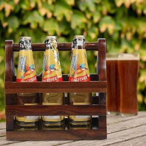 Porte-bouteilles de bière en bois moderne pour 6 bouteilles avec poignée, forme rectangulaire, organisateur de boissons multi-usages, logo personnalisé, haute qualité - Product Image 4