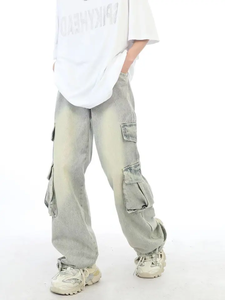 Pantalon cargo noir taille haute déchiré avec plusieurs poches, coupe ample, longueur intégrale, style utilitaire pour femme - Product Image 3