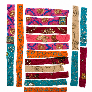 Rubans en soie de sari de qualité supérieure, 2 x 12 pouces, pour la couture, le quilting, l'embellissement, la fabrication de bijoux et les projets de bricolage. - Product Image 1