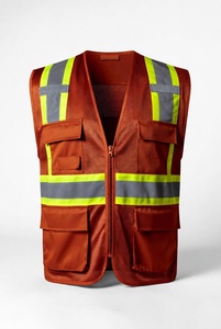 Gilet de sécurité réfléchissant marron avec panneaux en maille et plusieurs poches pour les travaux de construction et de circulation - Product Image 4