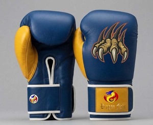 Guantes de Boxeo DF-BGAyb2 Azules y Amarillos para Entrenamiento de Kickboxing, 10oz, con Cierre de Velcro, para Gimnasio, MMA, Sparring, Artes Marciales, para Adultos - Product Image 1