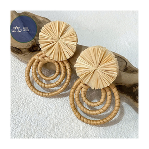 Boucles d'oreilles en rotin écologiques BEST SELLING Glory – Boucles d'oreilles pendantes en bois faites à la main pour femmes, cadeau - Product Image 1