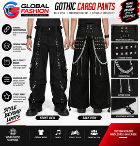 Pantalon cargo large pour homme style punk, taille haute, avec cordon de serrage et décorations rivets et chaînes, mode automne - Product Image 5