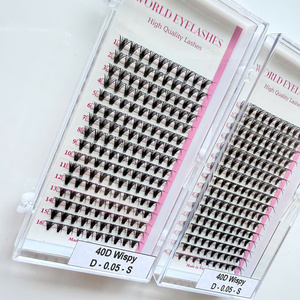World Eyelashes 28D Double Wispy D 0.05 XXXL Faux Mink Fan Lashes 12 Rangées Carte Florale Rose Étui Transparent - Product Image 6