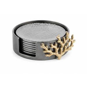 Juego de Posavasos de Metal Martillado con Soporte, Adornos Decorativos en Dorado y Coral para Bebidas, para Bar, Hotel, Mesa de Café, Suministros de Vajilla - Product Image 1