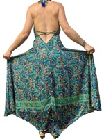 Robe longue évasée trapèze décontractée grande taille pour femme, en soie, motif floral cachemire uni, dos nu, avec pompons, de haute qualité