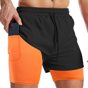 Men's Black Orange Color <b>Blocked</b> Running Shorts With Pockets Quick Dry Sporty Gym Fitness Training Apparel - Product Image 4