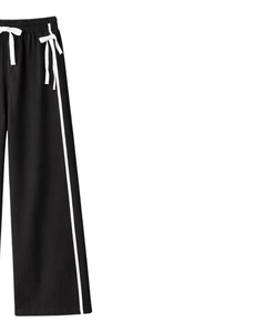 Pantalon de survêtement large pour femme, noir, à rayures latérales, taille haute, coupe décontractée, avec cordon élastique, pour le sport et la détente, OEM - Product Image 4