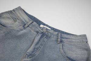 Shorts de mezclilla de cintura alta con rotos y tachuelas, de pierna ancha, estilo casual para verano - Product Image 3