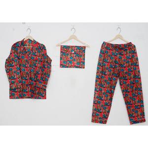 New Handmade Elegant Ultra Soft Cotton Summer Dress Shirt Pajama Bag Set <b>Women</b> Floral Print night wear <b>Pants</b> and shirts - Product Image 1