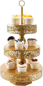 Plateaux de service à 3 niveaux avec poignées, supports à gâteaux dorés, support à cupcakes, plateau à étages, décoration, plateau de service pour desserts - Product Image 2