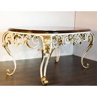 Table console de style rococo français en bois d'acacia naturel de luxe avec base en fer forgé ornée de motifs pour la décoration de la maison et des hôtels