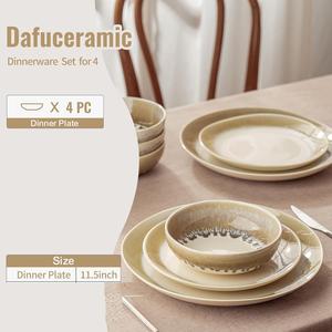 Assiettes en céramique à glaçure crème, finition dégradée subtile, design rond élégant, vaisselle durable et empilable, idéale pour les repas quotidiens - Product Image 5