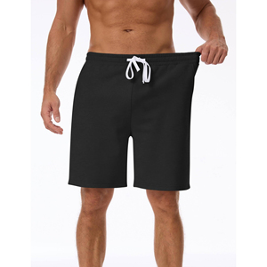 Shorts décontractés pour hommes, noirs unis, à séchage rapide, avec cordon de serrage, taille mi-haute, style streetwear - Product Image 1
