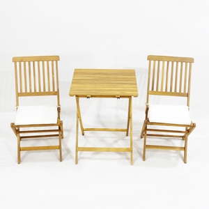 Conjunto de Mesa y Sillas de Jardín de 3 Piezas, Moderno, de Madera de Acacia con Estructura Metálica, Plegable, de Vietnam - Product Image 4