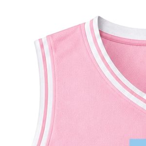 เสื้อบาสเก็ตบอลปักโลโก้ Pink JJ สำหรับผู้หญิง แบบแขนกุด คอวี แต่งขอบสีขาว สำหรับชุดทีมแบบสั่งทำ - Product Image 3