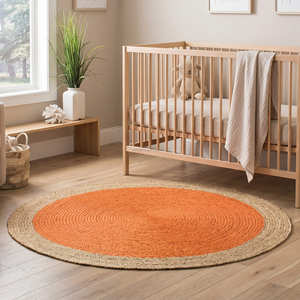 Aqua Blue <b>Round</b> Jute Rug 120 cm, Handcrafted Braided Circular Rug for Scandinavian & Coastal Interiors - Product Image 5