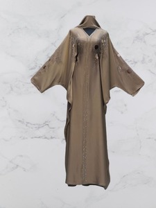 V Neck Floor Length Breathable <b>Abaya</b> Women Modest Long Sleeve Solid Polyester Middle East Style Daily Wear Handmade <b>Wedding</b> - Product Image 1