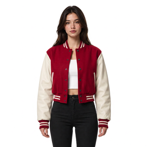 Vestes personnalisées de style universitaire en laine, cuir et coton, coupe-vent, col montant - Product Image 1
