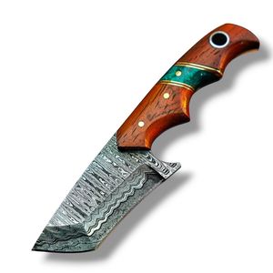 Couteaux de chasse d'extérieur Tanto en acier Damas, couteaux utilitaires à lame fixe faits à la main avec une construction durable et un tranchant affûté - Product Image 1