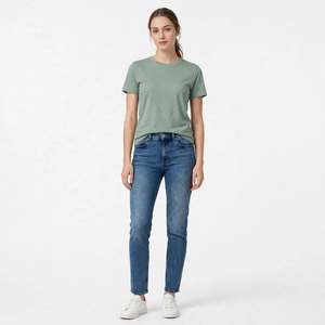 T-shirt pour femme, couleur unie, col rond, 100% coton, coupe classique, manches courtes, t-shirts décontractés de BD - Product Image 2