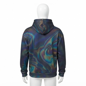 Mens <b>Black</b> Pullover <b>Hoodie</b> With Multicolor Abstract Marble Print Casual Streetwear Sweatshirt - Product Image 4
