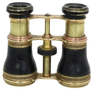 Binoculares de estilo victoriano en negro y latón con adornos dorados y enfoque central, disponibles a precios de mayorista. - Product Image 1