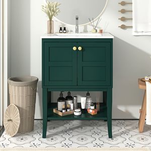 Mobile Bagno Moderno da 24 Pollici con Lavabo Integrato, Mobiletto Contenitore Bagno con 2 Ante, Lavabi Singoli Moderni - Product Image 1