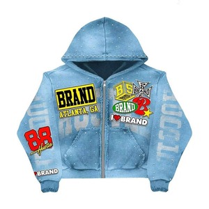 Sweat à capuche vintage en coton délavé style hip-hop avec patch brodé personnalisé, fermeture éclair, en molleton bouclette, pour homme et femme, idéal pour le sport - Product Image 5