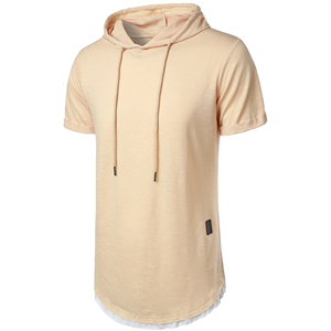 <b>Men's</b> Regular Fit Hooded <b>Short</b> <b>Sleeve</b> Fleece T-Shirt Pocket Beige 100% Cotton Casual Winter Wear Breathable Quick Dry High - Product Image 4