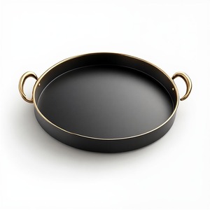 Bandeja de metal negro dorado Obsidian Regal diseñada para mesas de lujo, salones elegantes, hoteles y espacios de vida contemporáneos. - Product Image 1