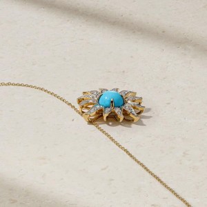Blue Turquoise Pendant Pendant 925 Sterling Silver 14K Gold Plated Dainty Gemstone <b>Chain</b> Jewelry Gift For Women - Product Image 3