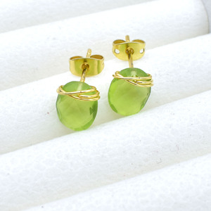 Green Peridot <b>Stud</b> Earrings | Handmade Wire Wrapped Oval Gemstone | August Birthstone Gift - Product Image 5
