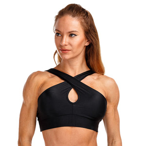 Sujetador deportivo acolchado transpirable para mujer con diseño de logo personalizado, soporte medio, espalda cruzada, 100% nailon, tipo top de yoga - Product Image 5