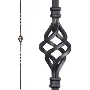 Stair Parts 1/2inch Satin Black Single Basket With Double Twist Iron Stair Spindles Balusters Wrought Iron Balusters