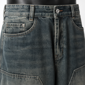 Pantalones Cortos Vaqueros de Algodón Orgánico Lavado Estilo Vintage para Hombre, Ecológicos, Holgados, Largos hasta la Rodilla, Estilo Urbano Casual - Product Image 6