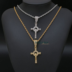 Pendentif Croix en Argent 925 Plaqué Or 18K, Rhodium et Or Rose, Diamant de Laboratoire Rond, Bijou Unisexe Hiphop, Cadeau - Product Image 1