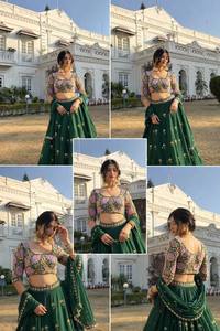 ชุดเลเฮนกาโชลีแบบดั้งเดิม ความยาวระดับพื้น ทรงปกติ พร้อมผ้าดูปาตตา ตกแต่งด้วยงานปักเลื่อมผ้าจอร์เจตต์ - Product Image 5