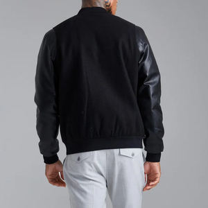 New Arrival 2026 Men's <b>Black</b> Varsity <b>Jacket</b> PU Leather Sleeves Front Logo Print Button Closure Casual Autumn Wear Regular Fit - Product Image 3