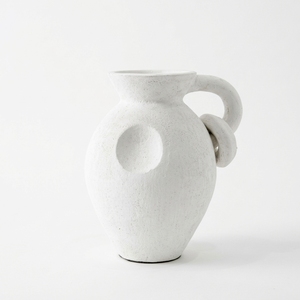 Jarrón de Terracota Blanco Rústico Lamunata, Maceta de Cerámica con Asa, Florero de Mesa, Exportador Mayorista - Product Image 1