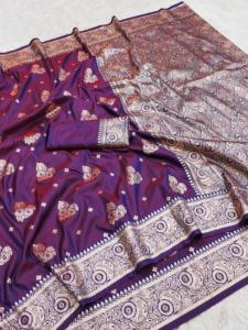 Sari Tradicional Indio de Seda Banarasi con Trabajo de Tejido Zari para Bodas y Eventos Festivos, Atuendo para Mujer - Product Image 5