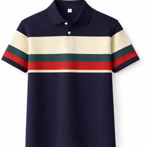 Polo a rayas para hombre – Camiseta polo informal de manga corta de algodón piqué con bloques de color para el verano - Product Image 1