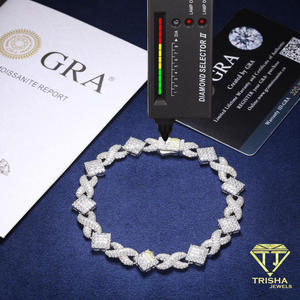 Pulsera de eslabones cubanos brillantes con eslabones cuadrados y curvos alternados, joyería en tono plateado para mayoristas - Product Image 5