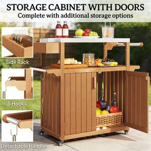 Carrello Bar da Esterno Marrone con Armadietto e Ripiano per Isola Cucina - Product Image 4