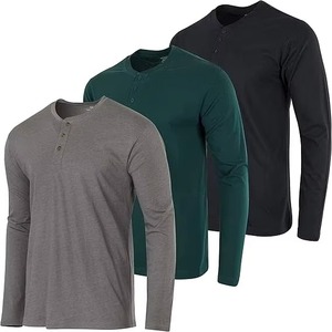 Nouvelle collection automne OEM – T-shirts décontractés pour hommes à manches longues, coupe régulière, col en V boutonné, en tissu gaufré uni, écologiques et respirants 180 - Product Image 4