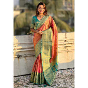 Sari en tissu rose pur avec des tissages contrastés en Zari, élégant pour les occasions spéciales - Product Image 4